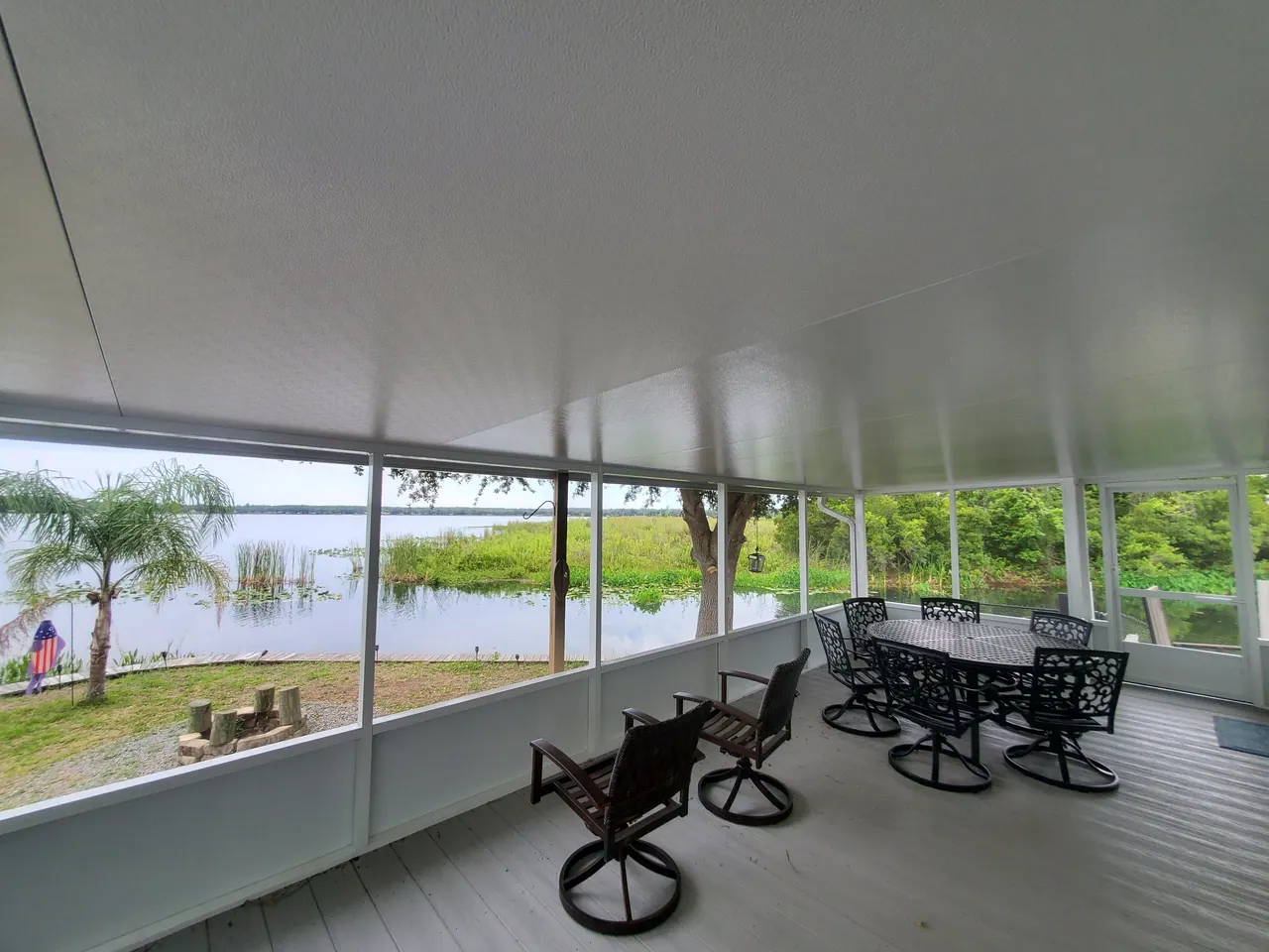The covered interior looking out toward the water.