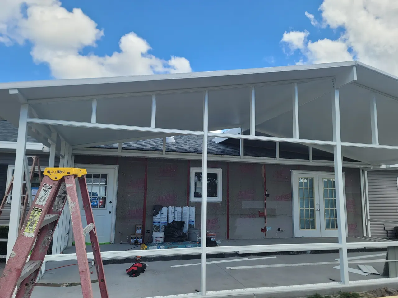 The enclosure framing during construction.
